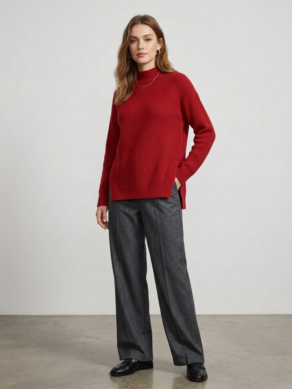 A new day Red Ribbed Mock Neck Sweater - Women